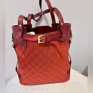 Red GG Canvas Tote with Leather Trim